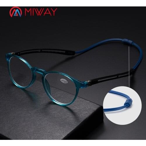 MIWAY New Round Adjustable Rope Hanging Neck Magnetic Front presbyopic glasses Upgraded Unisex Magnet Reading Glasses Men Women