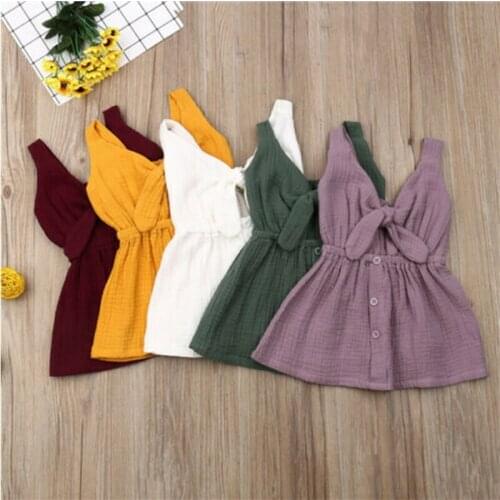 Toddler Kids Baby Girl Solid Dresses Children One Piece Bandage Dress with Buttons