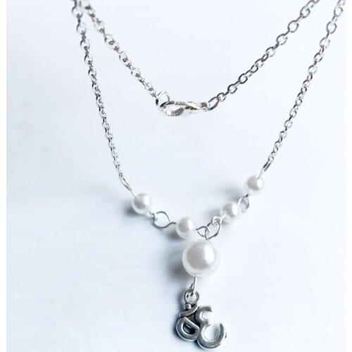 Ohm Necklace Handmade Simulated Pearl Beads Necklace Tassel Chain Hindu Om Symbol Pendant Necklace