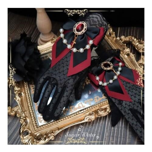 Vinatge Gothic Tea Party Sweet Lolita Gloves Gorgeous Elegant Bride Wedding Bow Lace HAND CUFF Gloves Princess Accessories