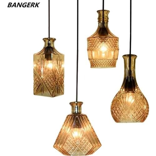 Industrial Loft LED Pendant Light Glass Wine Bottle Hanging Lamp Pendant Lighting For Restaurant Bar Home Deco Luminaire Lampa