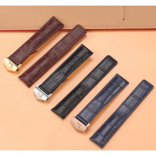Durable Blue Brown Black Genuine Leather Watchband 22mm 20mm Folding Buckle Calfskin Strap For TAG Heu Carrera F1 Monaco Watch