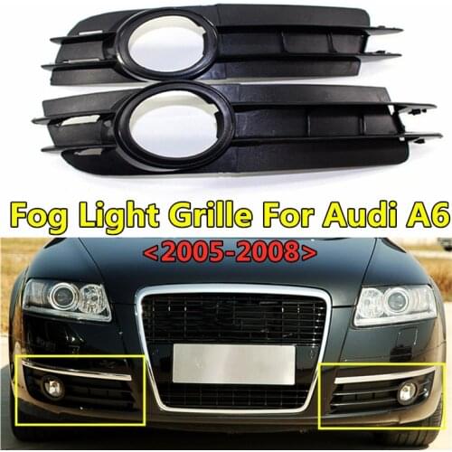 2pcs Car Front Bumper Racing Grills Fog Light Grille For Audi A6 C5 C6 2005 2006 2007 2008 Replacement Foglamp Frame 4F0807681A