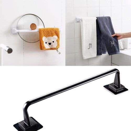 Self Adhesive Towel Rod Bar Wall Bath Towel Holder Rail Rack for Kitchen Bathroom Towel Rack Wall-mounted Black Bathroom Holder