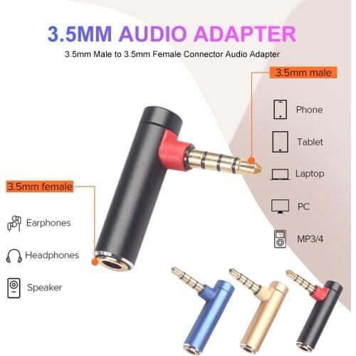 3.5MM Male To Female 90 Degree Turning Plug Gold Plated Plug For Phones Tablets Laptops Digital Cameras With 3.5MM Jack
