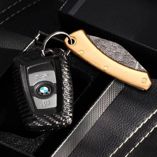 Dropship Damascus Steel Folding Knife Brass Handle Lockless Camping Knife Mini Outdoor pocket Knife Carry Tool With Box