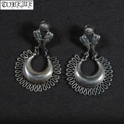Old Indian 925 Silver Earrings Vintage Sterling Women Earrings Ethnic Dangle Earrings Lucky Symbols