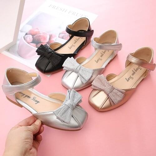 Toddler Girls Glitter Princess Shoes Bow Summer KIds Birthday Party Flats Dressy Shining Shoes Gold Shoes New Fashion 3t 4t 5t