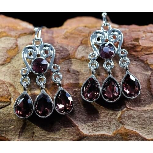 Vintage Bohemian Ethnic Waterdrop Crystal Earrings for Women Silver Color Tassel Hook Earring Wedding Party Charm Jewelry Gift