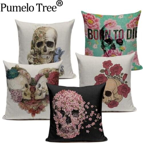 Vintage Cushion Covers Mexican Skull Pillowcases For Sofa Home Decor Style Black Throw Pillow Cases Custom High Quality Pillows