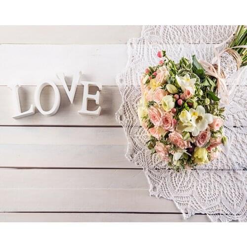 VinylBDS Wedding Theme Photography Backdrops Beautiful Bouquet Photo Background Wood Love Photography Backdrop YY00188