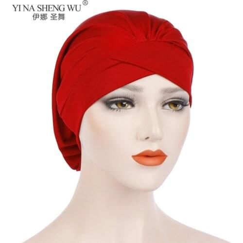 Woman Hijabs Hats Soft Turban Elastic Cloth Head Cap Hat New Style Fashion Chemo Beanie Ladies Muslim Scarf Cap Hair Accessories