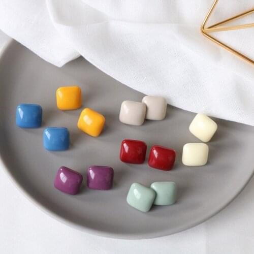 Summer Simple Colorful Square Earrings for Women Geometric Cute Dating Jewelry 2021 Trend Korean Fashion Clip Friends Gift M4