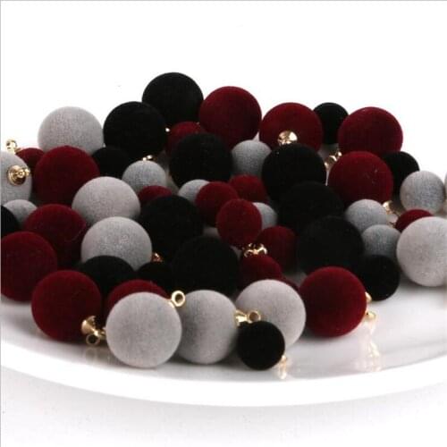 10pcs/lot Flocking Beads Plush Ball Charms Connectors for Earring Pendant Earring Accessories diy Handmade jewelry making