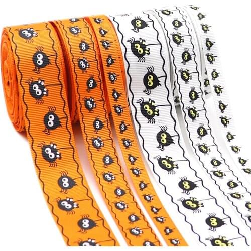 10 Yards 10MM/16MM/25MM Spider Printed Grosgrain Ribbons For Hair Bows/ Gift Packaging DIY Handmade Materials Y2021070301