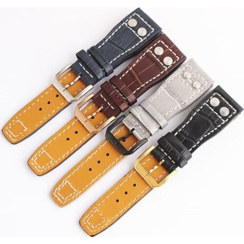 20-22mm Black Genuine Leather Watch Band Wristwatch Bands Strap Buckle for IWC
