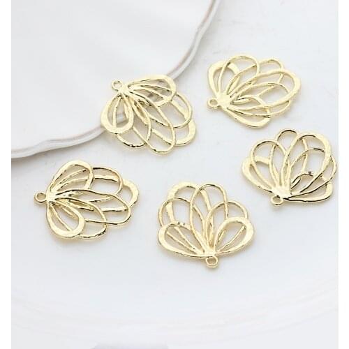 28mm 10pcs/lot Gold Metal Zinc Alloy Charms Hollow Flowers Shape Charms Connector For Necklace Earrings Accessories