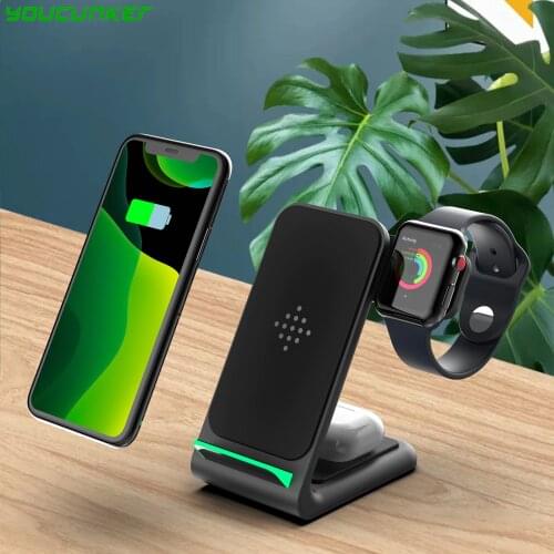 3 In 1 15W Qi Wireless Charging Stand MagSafe Foldable Dock for iPhone 12 Pro Max iWatch Airpods Quick Wireless Charger Station