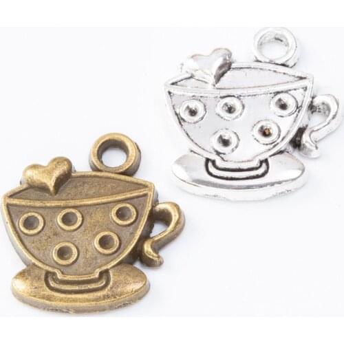 50pcs 25*23MM Antique bronze silver color heart coffee cup charms metal pendants for bracelet necklace earring diy jewelry