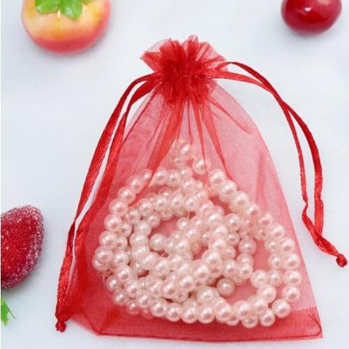 500pcs Red Organza Bags 11x16cm Small Wedding Boutique Candy Gifts Packaging Bag Favor Organza Drawstring Gift Bags & Pouches