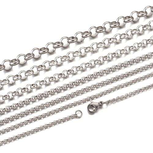 6strands/Box Stainless Steel Rolo Chain with Lobster Claw Clasp O Style Necklace Chains For DIY Jewelry Making Findings Supplies