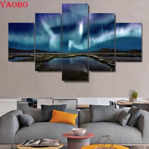 Full Round/Square Drill 5D DIY Diamond embroidery sale 5 Panel Northern Lights Landscape Diamond Painting Mosaic home decor