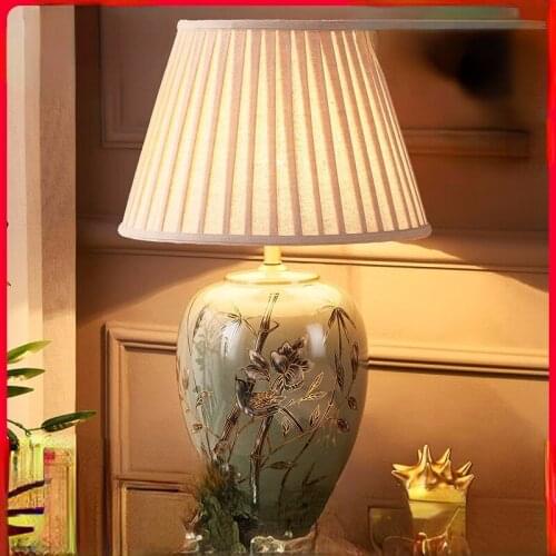 Free Shipping Simple Ceramic Table Lamp Bedroom Bedside Lamp For Living Room Sofa and Tea Table Villa Study European Style Lamps