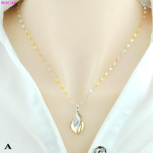 BOCAI real sterling silver S925 necklace for women Thai silver fashion Simple Color neck chain jewelry Valentines Day gift