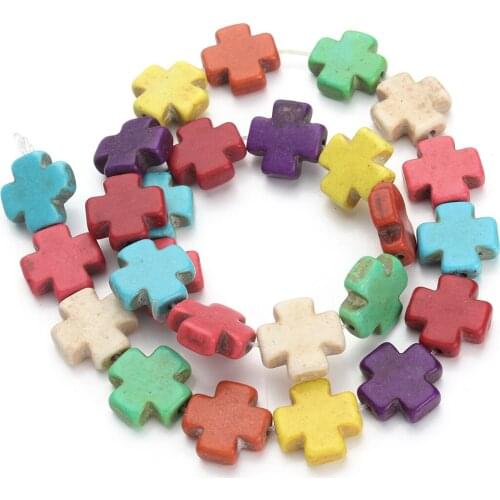 Approx 26pcs/lot Cross Shape Natural Stone Bulk Beads 15mm Necklace Bracelet Charms Spacer Beads Findings