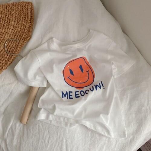 Childrens T Shirts Summer New Kids Girls Boys Casual Cotton Short Sleeve T Shirt Baby Smiley Print White T-shirt Baby Clothes