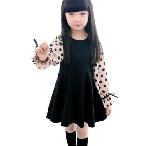 Princess Girl Dresses Polka Dot Dress For Kids Spring Autumn Chiffon Sleeve Patchwork Frocks Cute Childrens Clothing For 4-14 Y