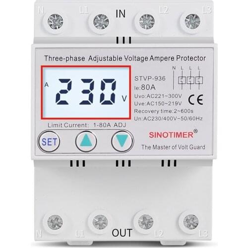 Din Rail 3 Phase Voltage Relay 380V Voltmeter Ammeter Over and Under Voltage Relays Adjust Current Overvoltage