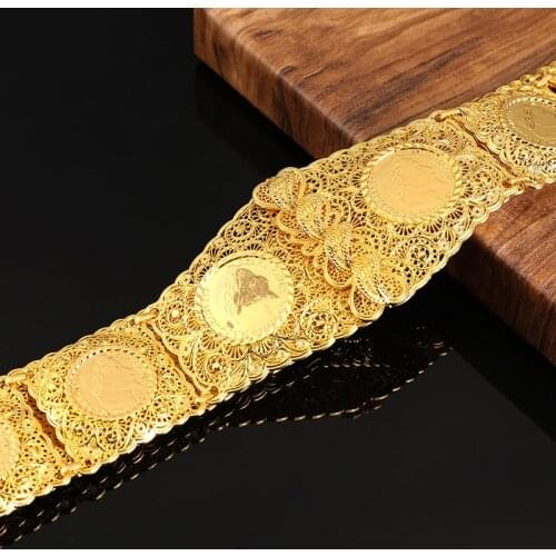 European Fashion Bride Napoleonic New French Coin Belt In Gold Hollow Flower Shape Chain Waist Long Metal Belt Dress