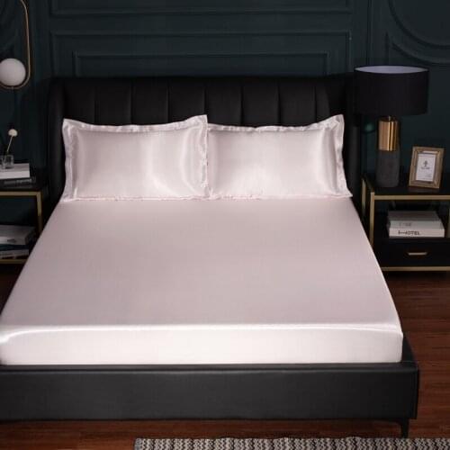 Hot Sale Bedsheet Satin Silk Fitted Sheet High-End Solid Color Mattress Cover Elastic Band Bed Sheet 180x200cm 150x200cm