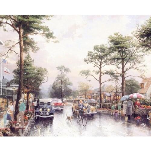 Landscape Tree Street View cross stitch Oil painting girl 11/ 14ct /16/28/27CT cloth cotton thread embroidery DIY handmade