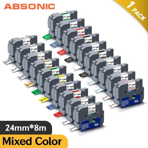 Absonic 20 Color 24mm TZe-251 Black on White tze251 tz251 Laminated TZe Label TZE151 Compatible for Brother P-touch Label Maker