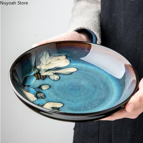 Chinese Round Ceramic Dinner Plate Plant Flower Pattern 8.5 Inch Storage Tray Household Hand-painted Tableware Kitchen Supplies