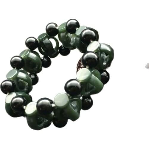 Chinese Hand Carved jade Hollow head Bead Natural Hetian jade Bracelet