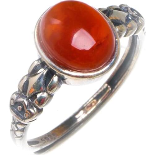 Natural Nanjiang Red Agate Opening Concise Handmade 925 Sterling Silver Ring 7 D1024
