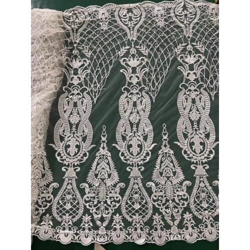 Beautiful beaded SYJ-20885 embroidered net lace fabric for bridal dress fashion wedding tulle lace fabric