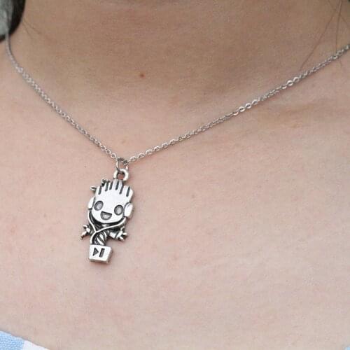 Lanseis 10pcs cute Baby Groot Necklace, I am Groot Necklace pendant ,Marvel lover Galaxy jewelry