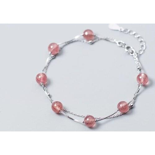 Small 6mm 100% real. 925 Sterling silver Fine Jewelry Natural Rose Quartz Stone Double Rows Chain Bracelet GTLS562