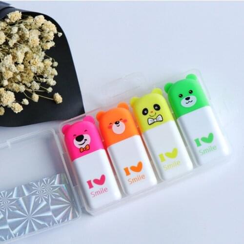 10sets Kawaii Highlighter Pen 4/5/6 Colors Cute Bear I Love Smile Highlighter Marker Pen Set School Supplies Kids Toy Promotion
