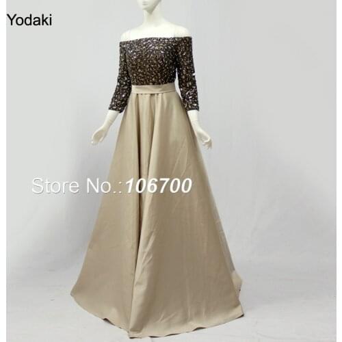 Fashion Long Sleeves Light Gold Colors Prom Dresses Boat Neck A Line Bling Sequins Long Evening Party Gowns