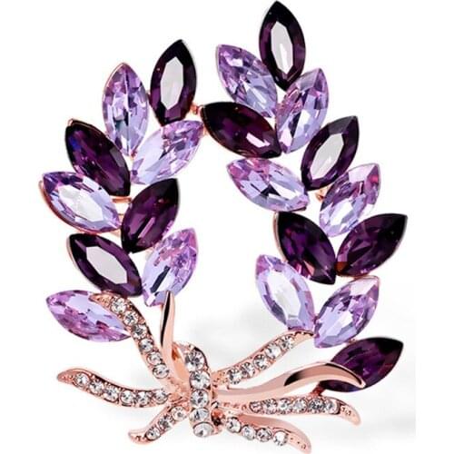 MOONROCY Rose Gold / Silver Color Crystal Brooch Purple Blue Flower OL Trendy Jewelry Wholesale for Women Gift Dropshipping