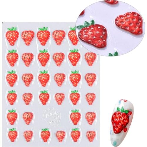 1Pcs 5D Strawberry Nail Art Design Stickers Self Adhesive Accessories Japanese Styling DIY Nail Sliders Decoration Decal Tips