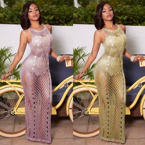 2017 New Europe America Style Beach Loose Solid Hollow Out Regular Natural Summer Women Dresses TZ006 Size S-XL