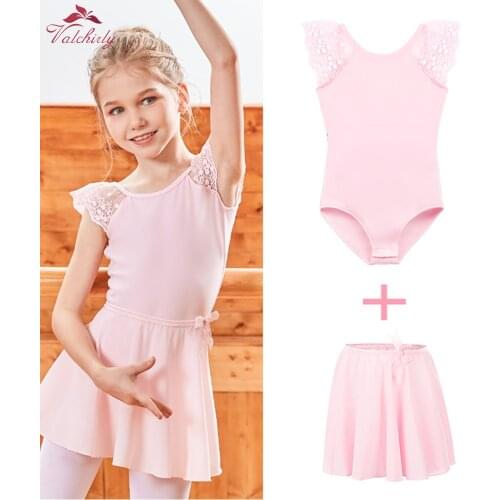 New Summer Kids Cotton Ballet Dance Dress Girls Bodysuit Dance Leotard Chiffon Skirt Flower Laces