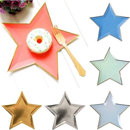 Disposable Tableware Wedding Decoration 8pcs/1 Pack Solid Color Five-Pointed Star Paper Tray Birthday Party Decorations Kids