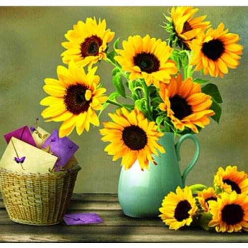 Sunflower 5D DIY diamond Painting flowers 3D Cross Stitch diamond embroidery mosaic diamonds wall stickers home decor vase